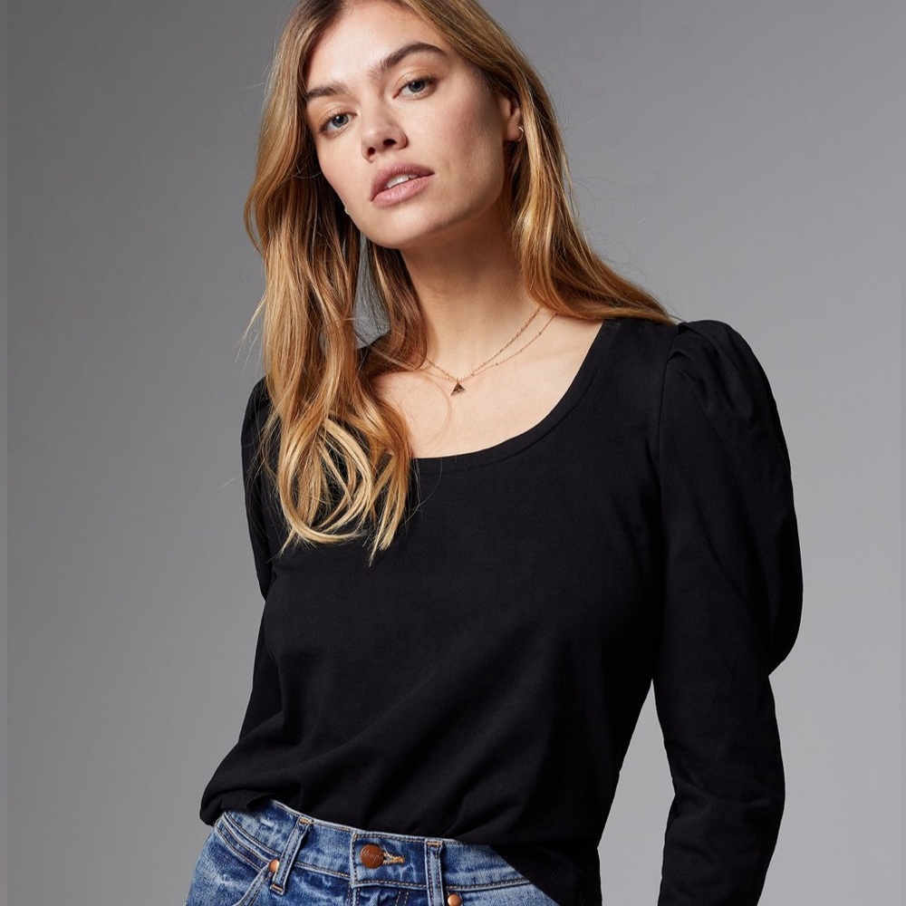 Anthropologie Shannon Puff-Sleeved Top - Black - Size L